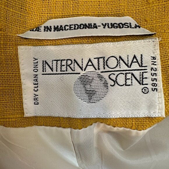 VTG International Scene Oversized Mustard Yellow Linen Blazer Women's Sz 15/16 - Picture 11 of 12